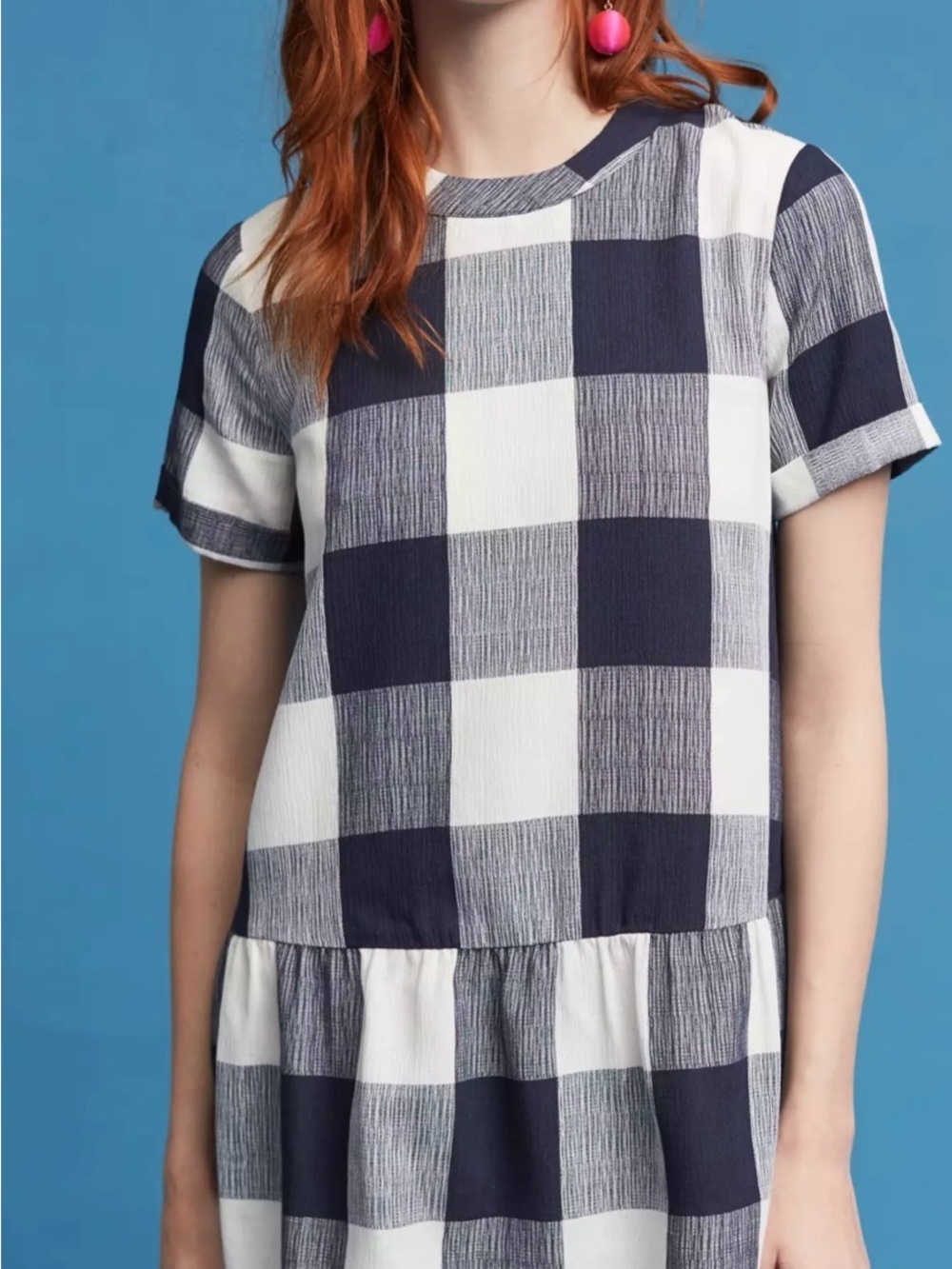 Maeve Navy and White Checked Short Sleeve Dress